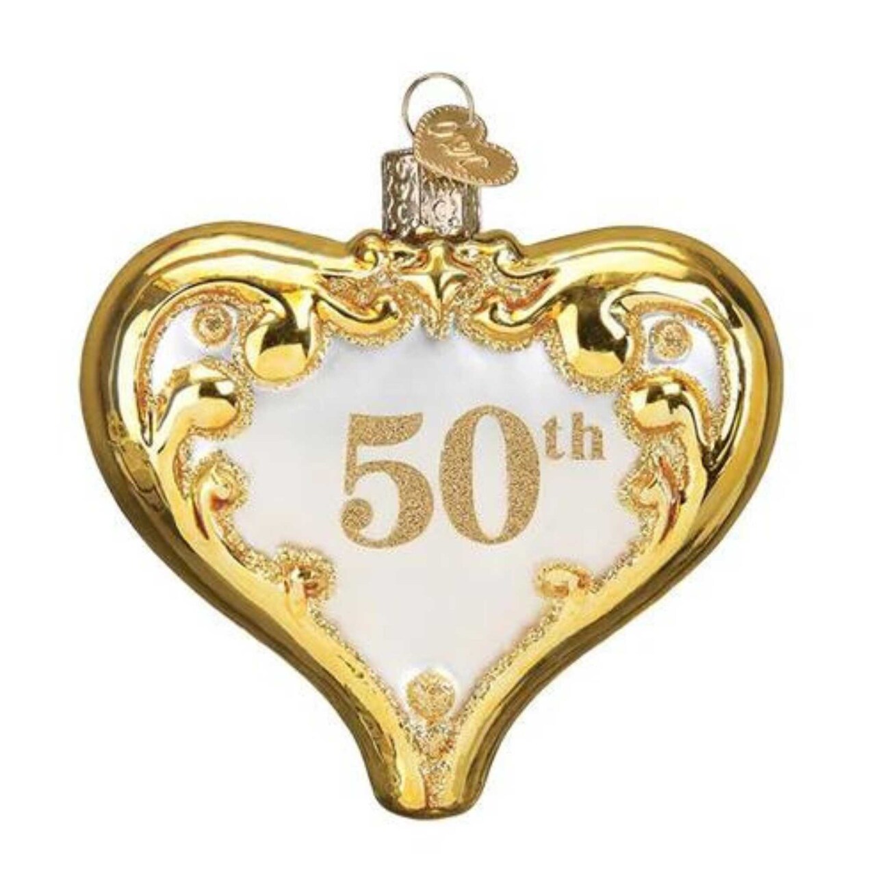 Old World Christmas 3.25 In 50Th Anniversary Heart Christmas Tree Ornament , Wedding Golden